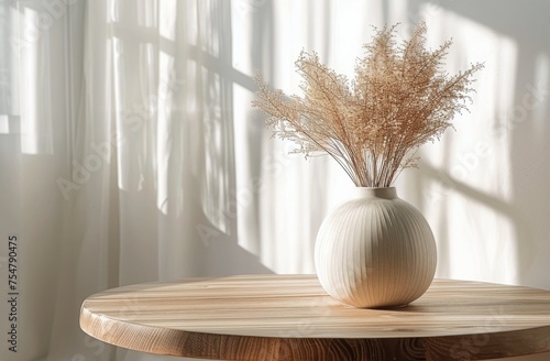 White Vase on Wooden Table