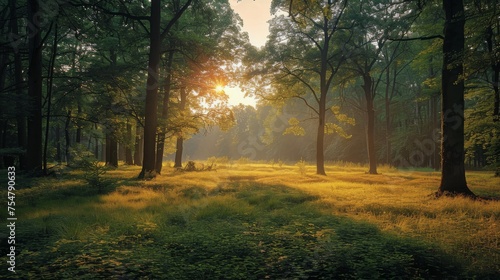 Sun Shines Through Trees in Forest © olegganko