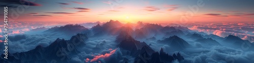 Sunset Over Mountain Range With Clouds