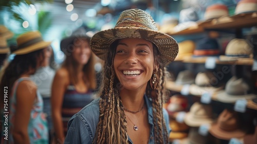 Woman With Dreadlocks and Hat Smiling