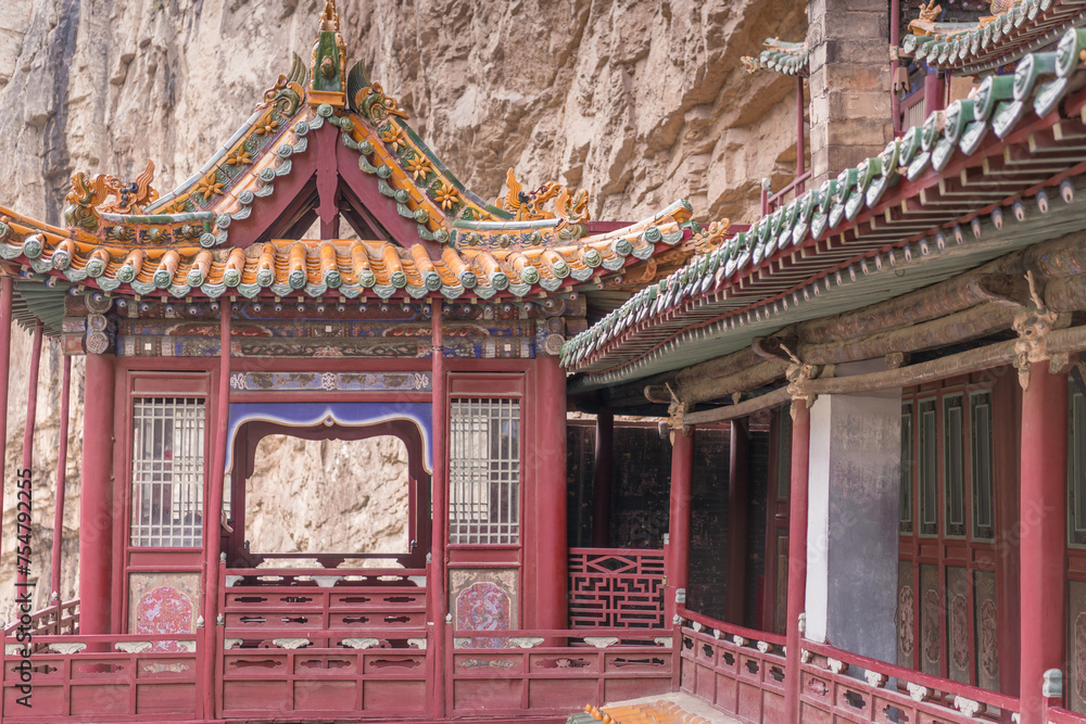 The detail of roof of northern Mt. Hengshan Hanging temple in Datong The detail of roof of northern Mt. Hengshan Hanging temple in Datong