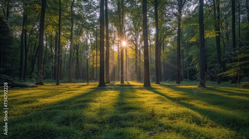 Sunlight Filtering Through Trees in Forest