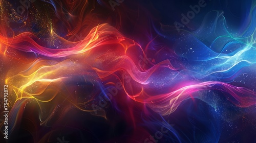 Colorful waves with dark background representing bid data flow. Futuristic concept