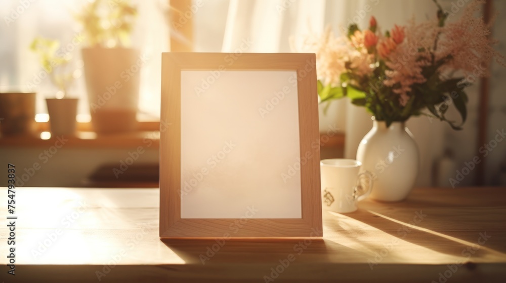 Fototapeta premium Blank photo frames on table.