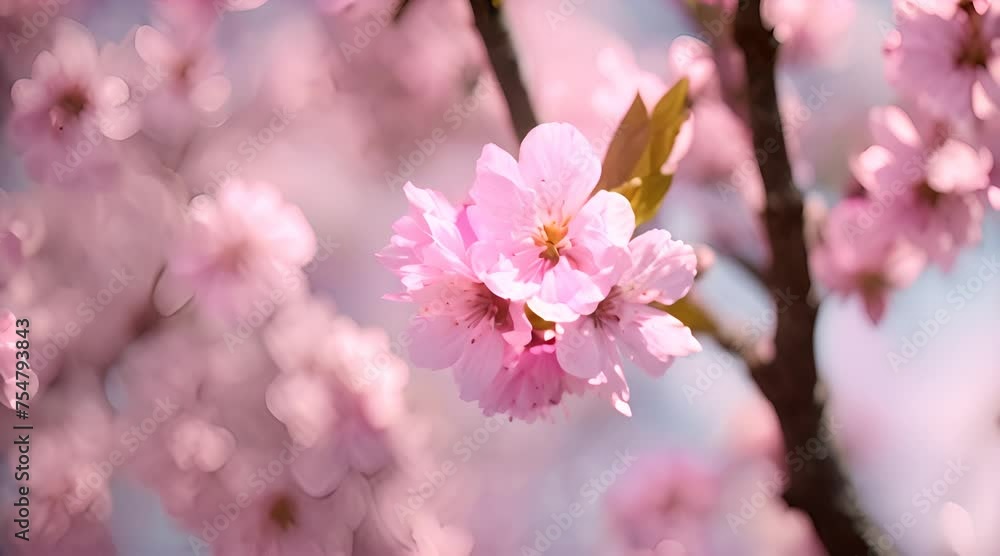 Pink cherry tree blossom flowers blooming in spring, easter time against a natural sunny blurred garden Pink cherry tree blossom flowers blooming in spring, easter time against a natural sunny blurred garden