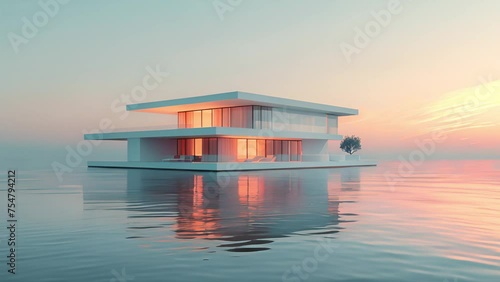 水辺とモダンな建物,Generative AI  photo