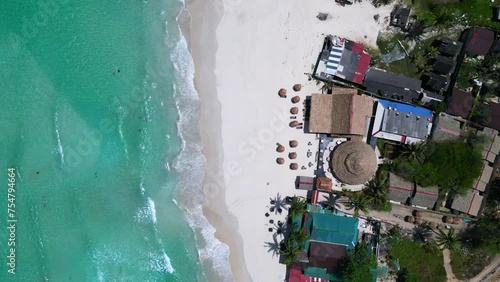 long beach big waves paradise jungle island Great aerial top view flight drone photo