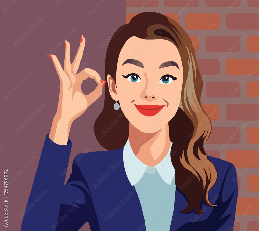Confident businesswoman making okay gesture Confident businesswoman making okay gesture