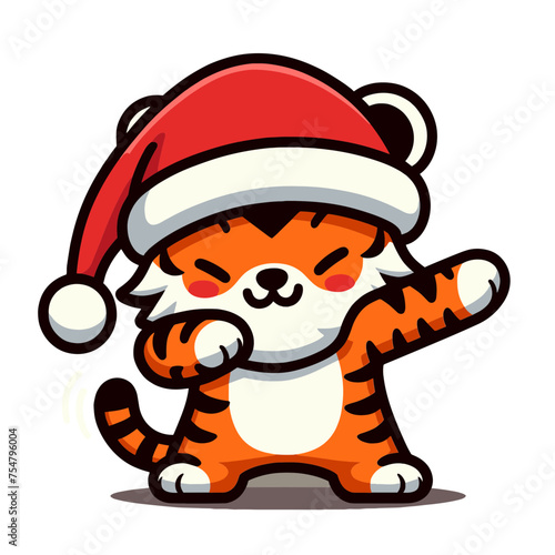 Funny and cute Tiger wear Santa's hat for Merry Christmas and Dabbing pose, Svg Eps Vector File