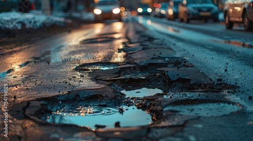 The roads are very bad with potholes everywhere. Generate AI image