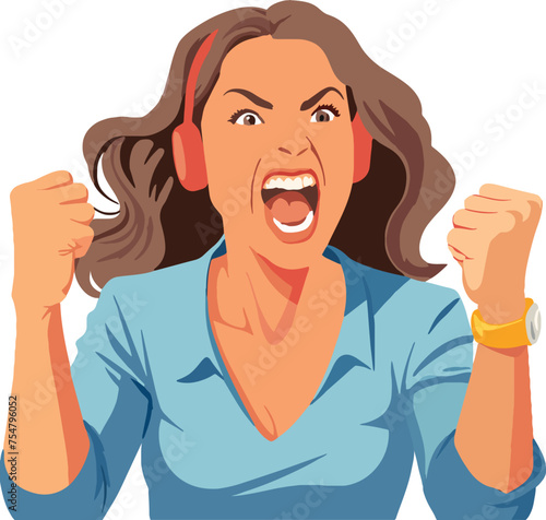 Angry and determined female businesswoman shouting and expressing frustration in the office -