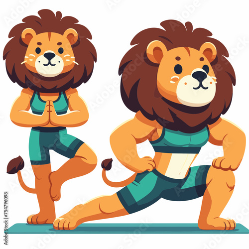 Lion Wear fitness outfits, doing exercise and yoga poses, Funny and Cool, Design for Yoga Lover, Svg Eps Vector illustration