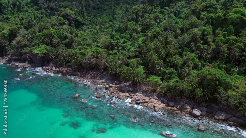 long beach turquoise water jungle island. Perfect aerial top view flight drone long beach turquoise water jungle island. Perfect aerial top view flight drone