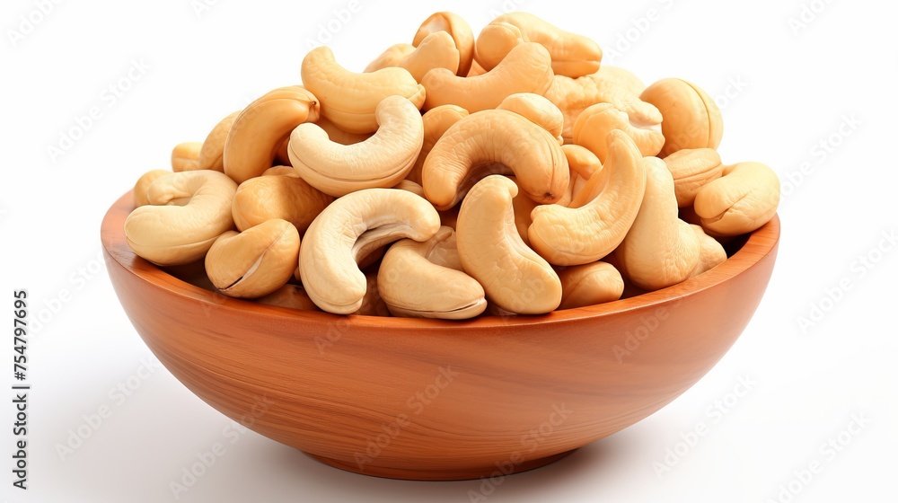 Cashew nuts are presented in a bowl and isolated on a white background. Cashew nuts are presented in a bowl and isolated on a white background.
