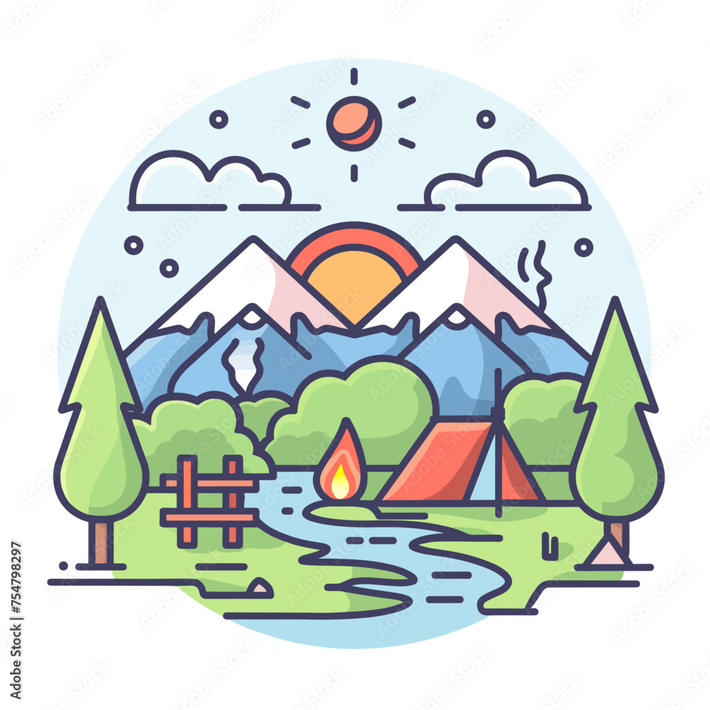 Camping line icon. Vector illustration in linear style for web and mobile design Camping line icon. Vector illustration in linear style for web and mobile design
