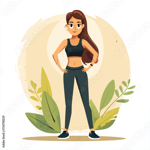 Fitness woman character in sportswear. Vector illustration in flat style