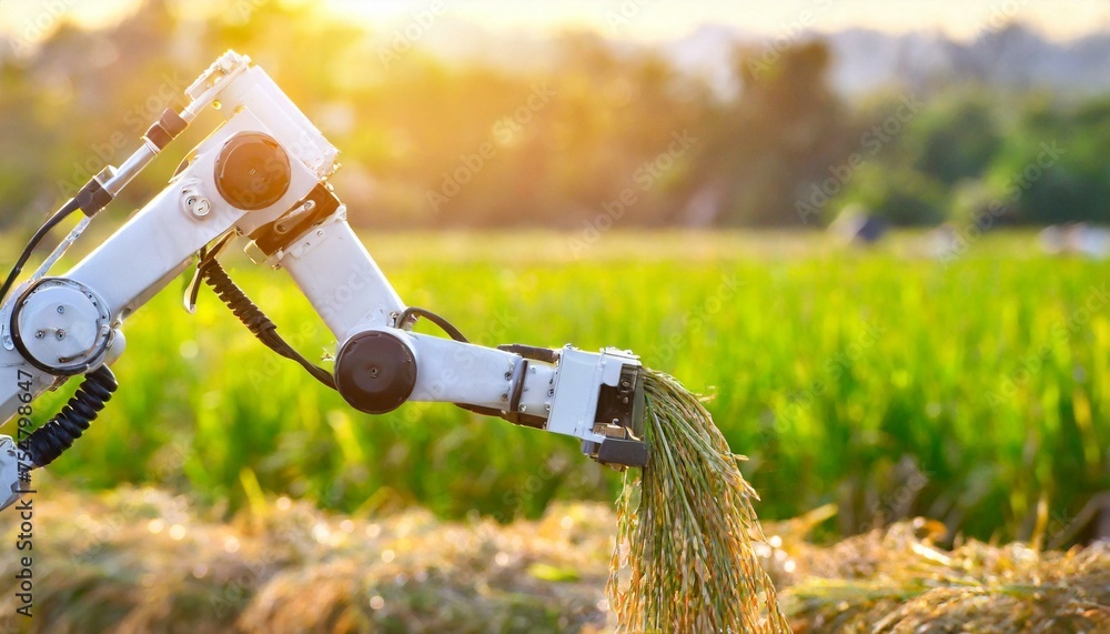 robot arm in green house; robotics and automation industry concept