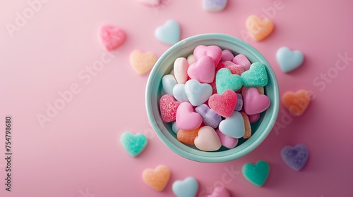 Colorful candies on pastel color pink background © Umut