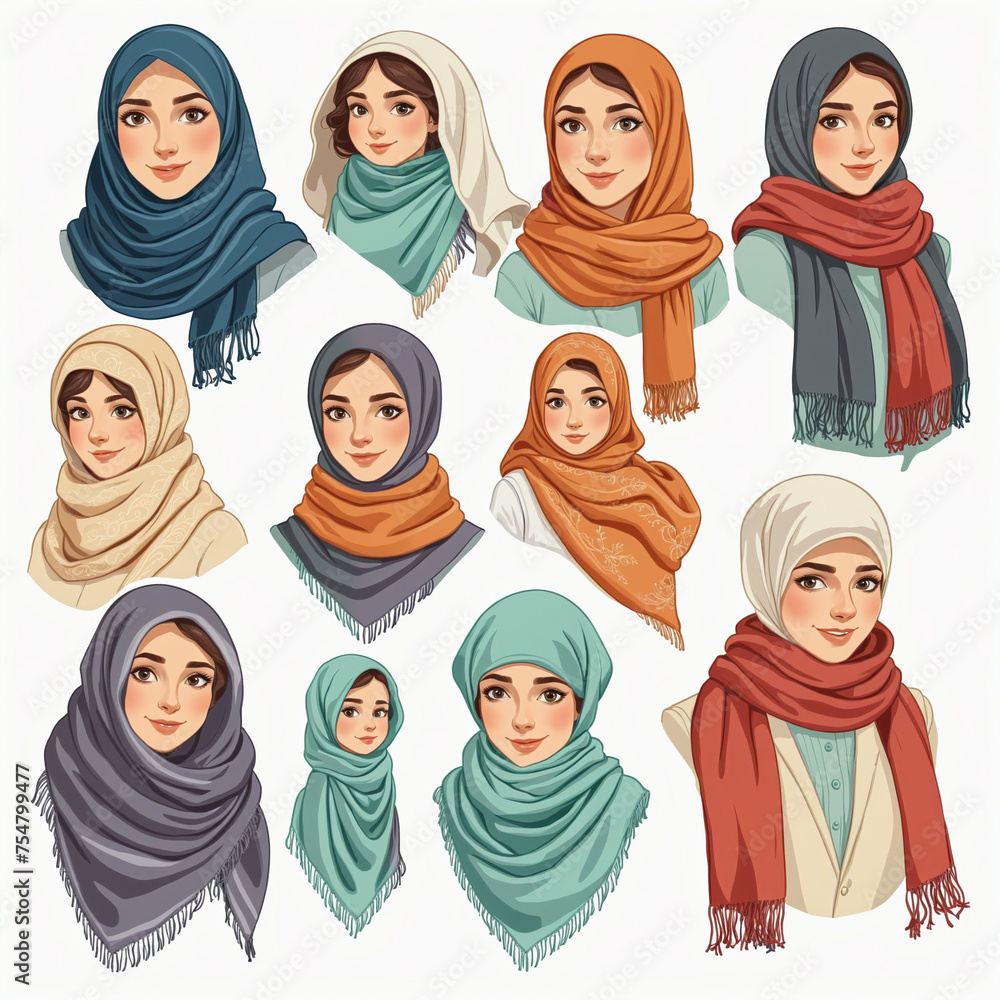 set of scarf illustration on a white background