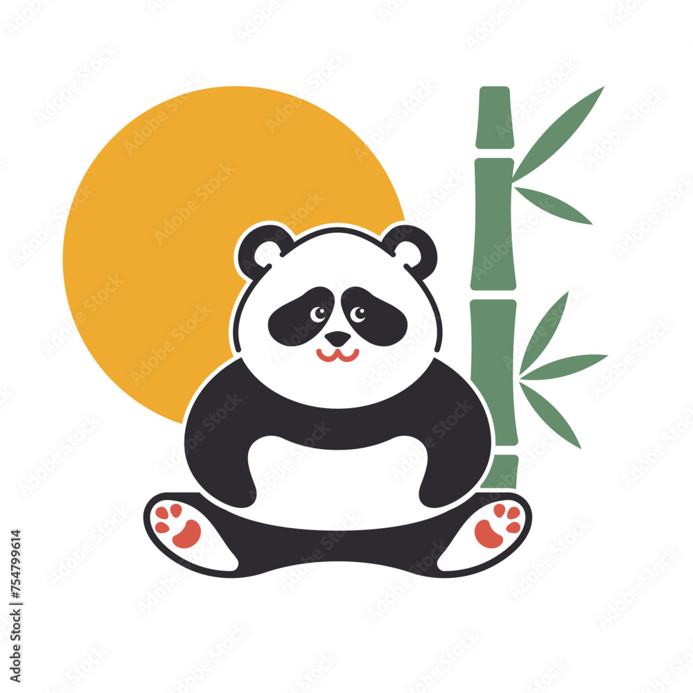 Naklejka premium Cute panda. Simple flat icon. Vector Illustration