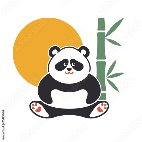 Cute panda. Simple flat icon. Vector Illustration