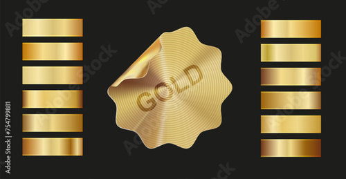 Holographic, silver, bronze and golden foil texture background set. Gold hologram metallic gradient collection. Vector graphic iridescent.
