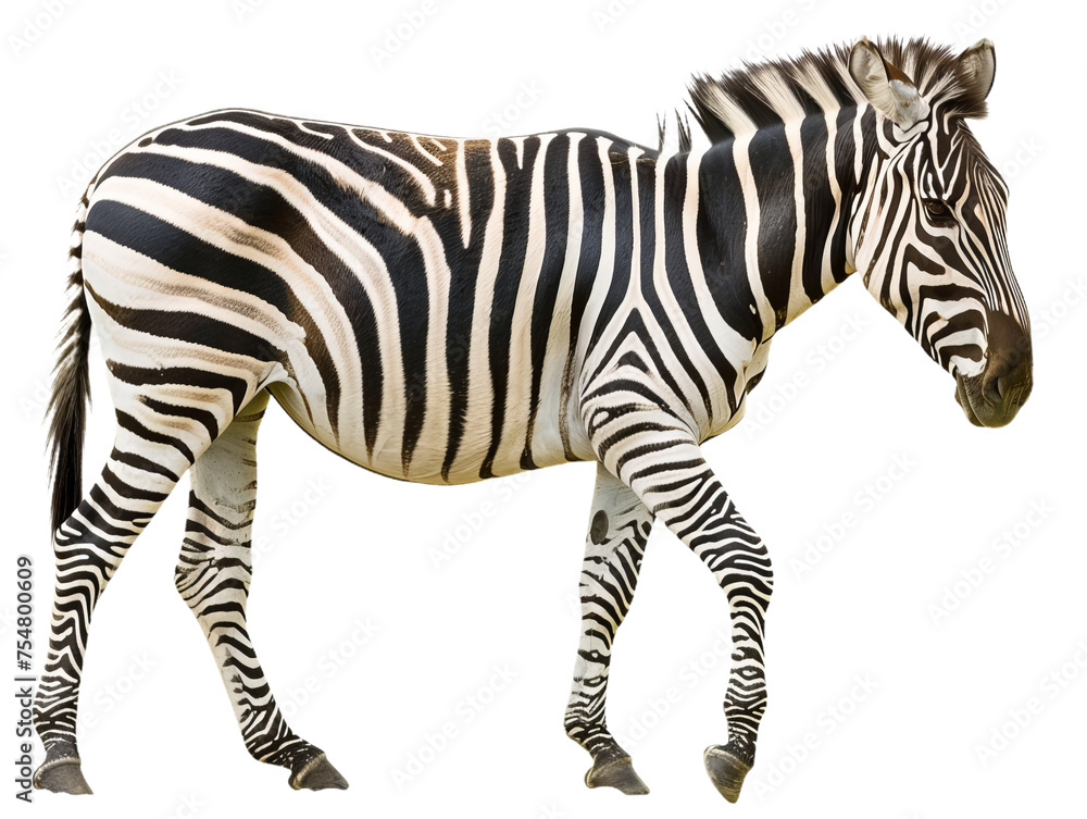 Obraz premium zebra side view, cutout isolated on transparent png background