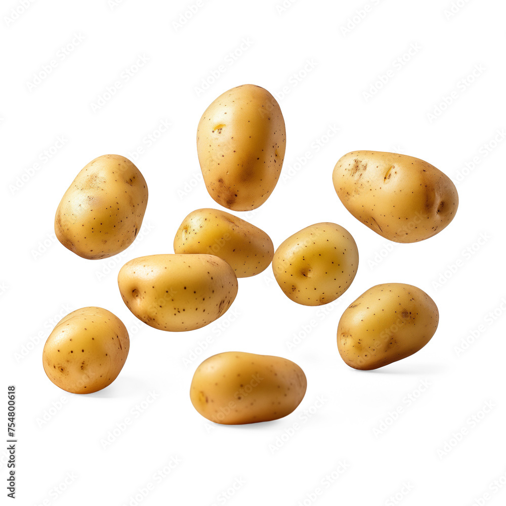 Fresh organic potatoes falling in air, healthy and organic food, AI generated, PNG transparent with shadow Fresh organic potatoes falling in air, healthy and organic food, AI generated, PNG transparent with shadow