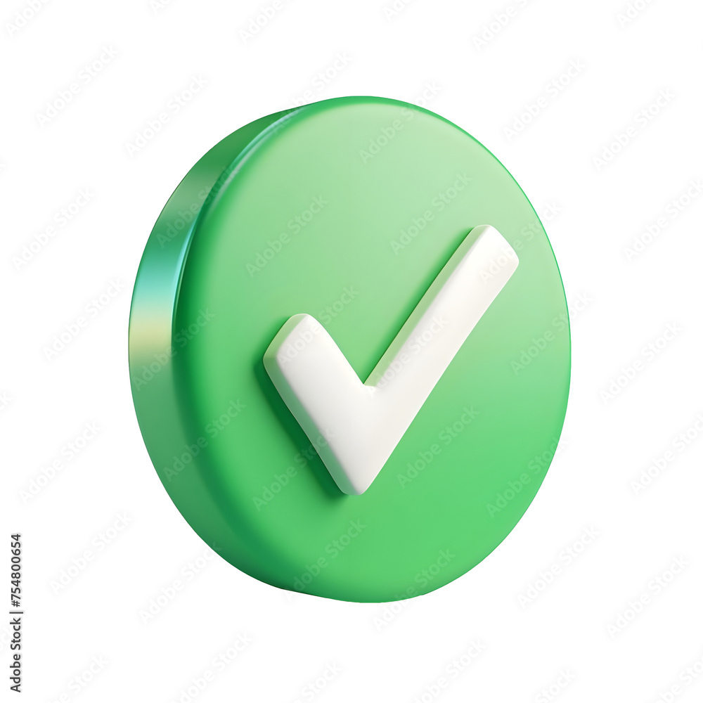 3D render green Round Tick Mark or check mark Icon on Clear Background 3D render green Round Tick Mark or check mark Icon on Clear Background