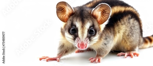  a close up of a small animal with it's tongue out and it's eyes wide open on a white background.
