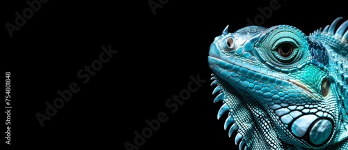  a close up of a lizard's head on a black background with a blurry image of the lizard's head. photo