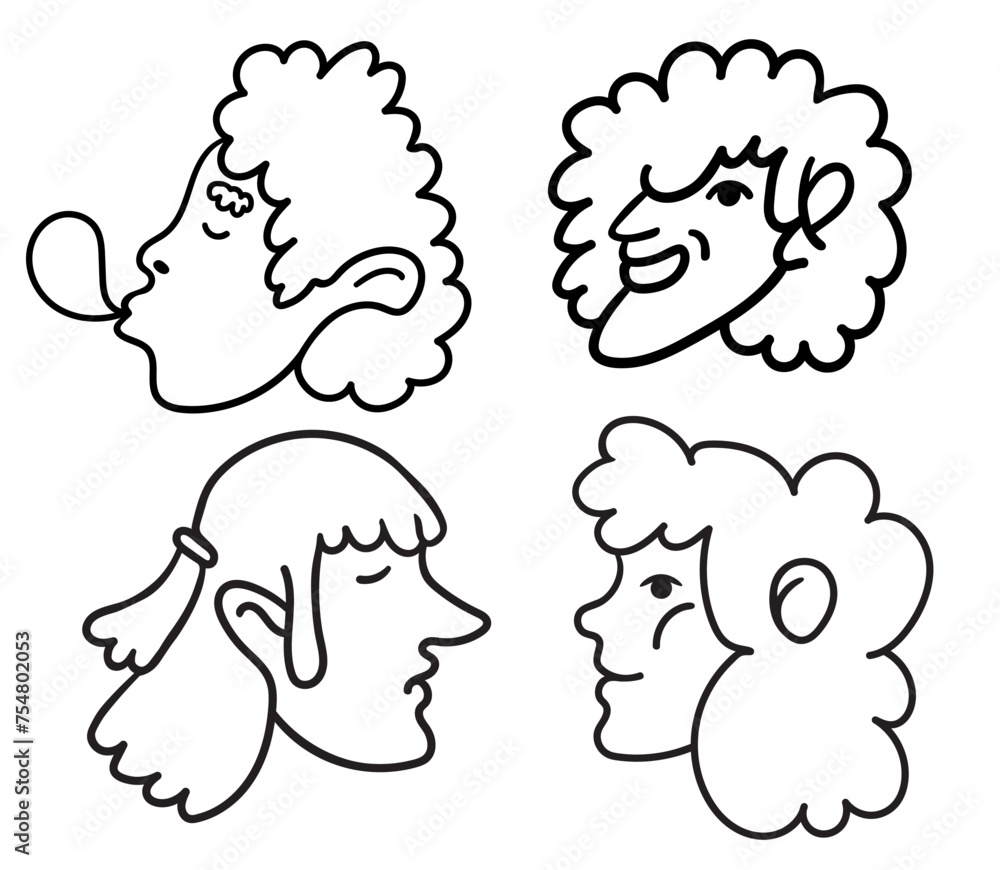 set of girls portrait in doodle style in vector. line art for avatar design sticker coloring postcard poster print set of girls portrait in doodle style in vector. line art for avatar design sticker coloring postcard poster print