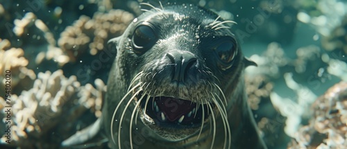  a close up of a seal with it s mouth open and it s mouth wide open with its mouth wide open.