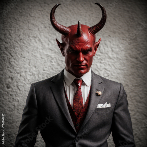 devil ilustration with horns OR businessman with horns OR devil with formal dress or devil with horns or devil in red suit or devil in red shirt