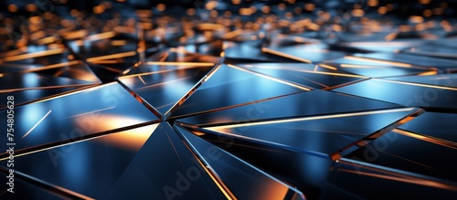 chaotic structure. Futuristic background with glowing polygonal shape. photo