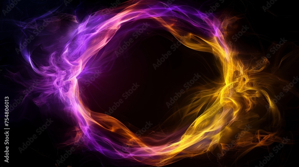 Obraz premium Purple yellow color glowing smoke circle on black background