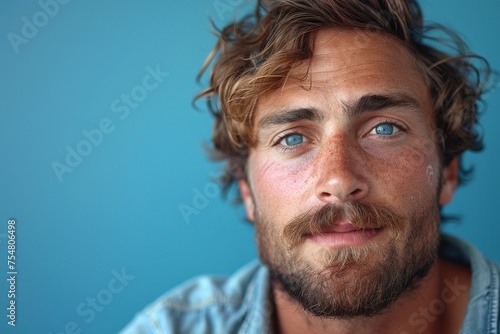 Close Up of a Man With Blue Eyes. Generative AI
