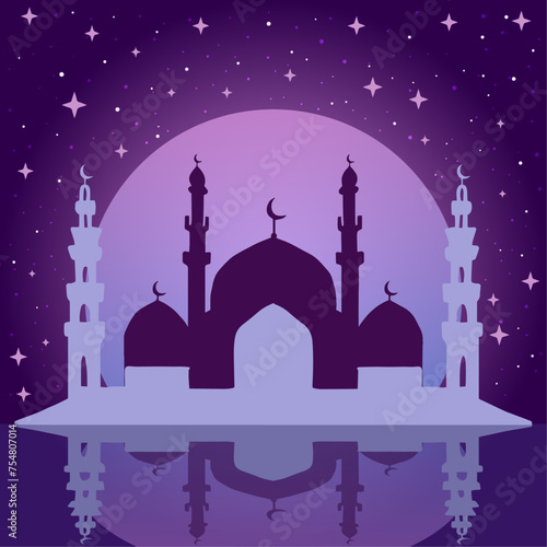 Ramadan Vector Mosque Illustration Postcard Night
