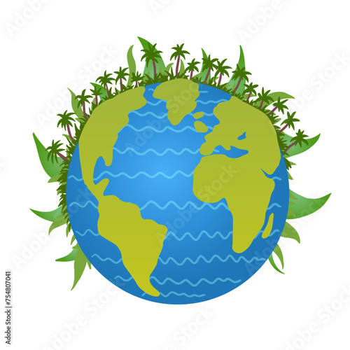 Abstract Earth with trees and leaves on white background Vector Illustration. Ecology.  © evgenii141