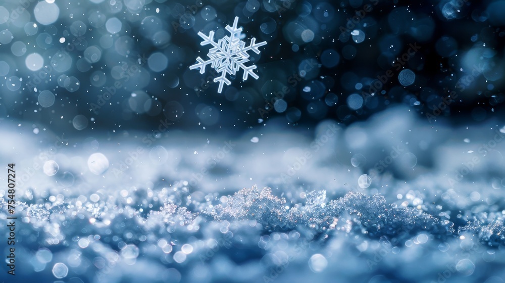 Snowflakes and stars on a winter snow covered Snowflakes and stars on a winter snow covered
