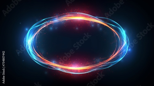 Abstract background. Elegant glowing circle. Light ring. Atoms and electrons. Sparking particle. Luxury streaks. Colorful ellipse. Glint sphere. Bright border. Energy ball. Physics concept
