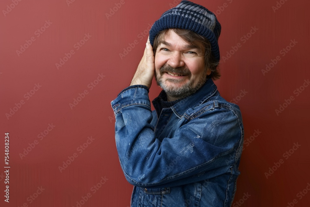 Man in Denim Jacket and Hat. Generative AI Man in Denim Jacket and Hat. Generative AI