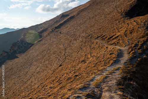 Serpentine Trail with a View of a Mountain Pond from Rara Lake to Jumla, Nepal photo