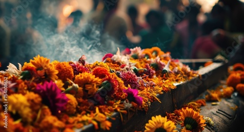 Traditional Hindu Funeral Ceremony in Varanasi, India: A Sacred Gathering by the Ganges River photo