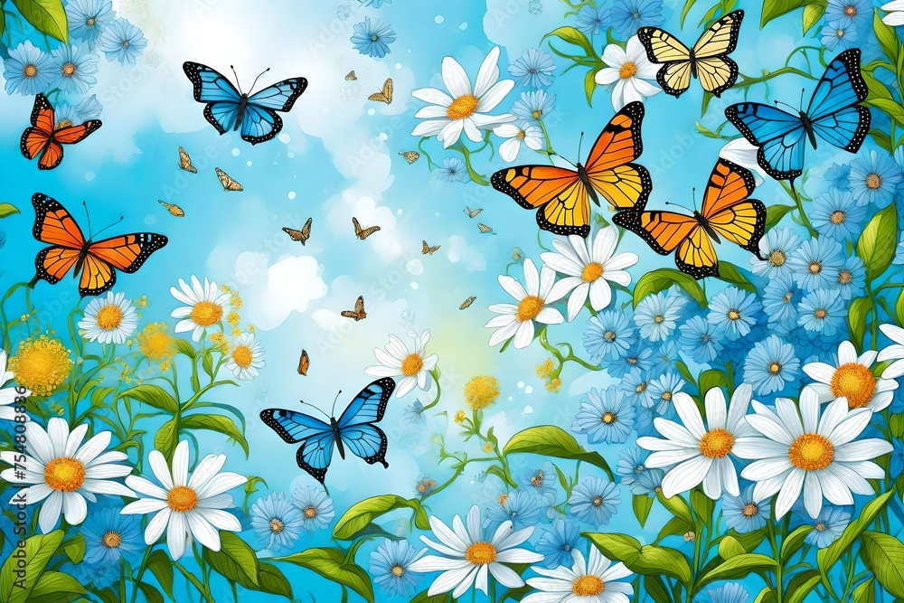 pattern with butterflies, Immerse yourself in the beauty of nature with a captivating image featuring a background flower butterfly spring garden floral beauty blossom plant blue