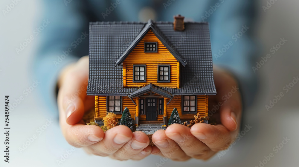 Tiny Blue House Nestled in Human Palms, Real Estate Dream: Tiny Blue House Nestled in Human Palms, Real Estate Dream: