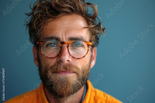 Close Up of Person Wearing Glasses. Generative AI photo