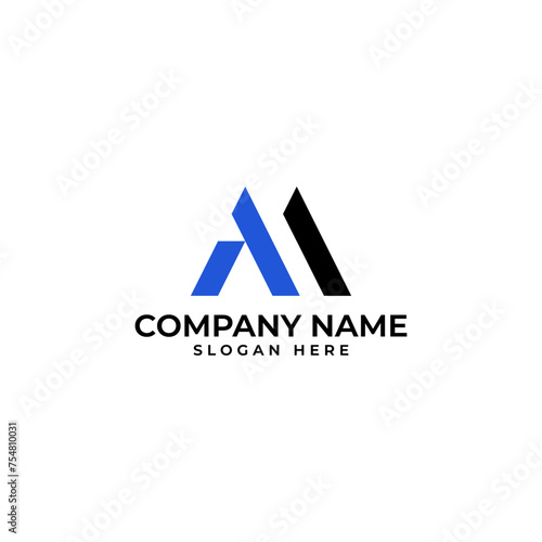 Free Download Professional AM letter mark business logo in abstract and modern minimalist style and in the rooftop and mountain shape in blue and black color palette - GFXLoad