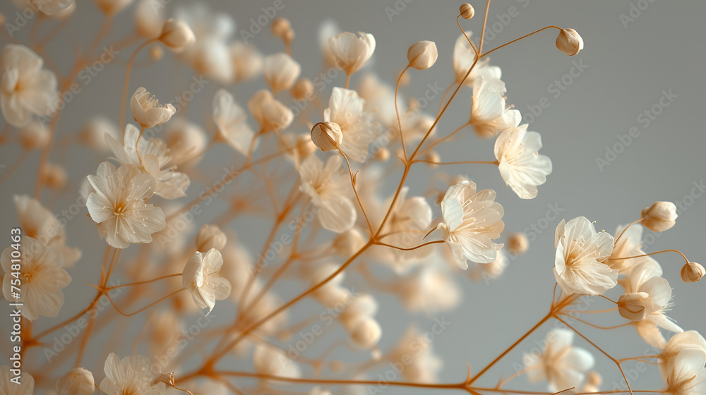 Gypsophila dry little white flowers background, generative ai