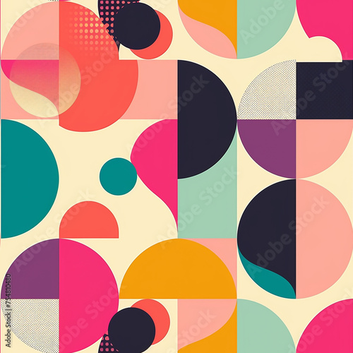 Seamless pattern colorful geometric abstract background with a variety of shapes and textures, ideal for creative design.